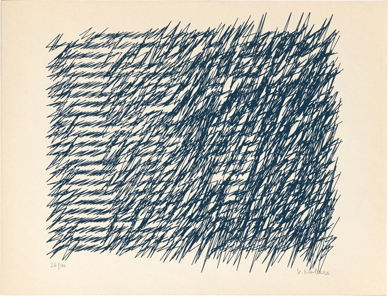 A page of dense navy scribbled script, from Vera Molnár's Lettres de ma mère